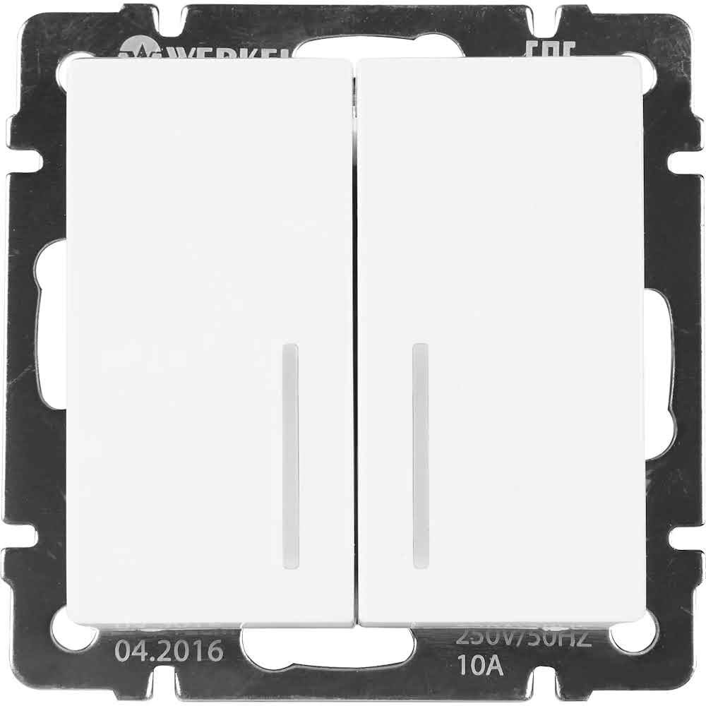 Выключатель проходной встраиваемый Werkel 2 клавиши с подсветкой цвет белый