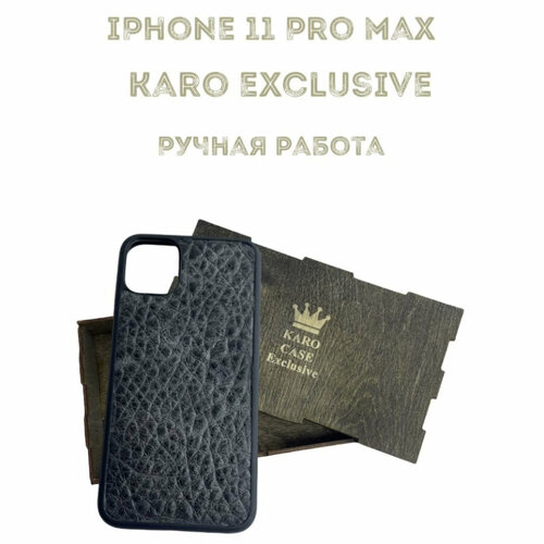 Чехол для iPhone 11 Pro Max, натуральная кожа, крокодил, KARO EXCLUSIVE, синий чехол накладка rokform crystal wireless для iphone 11 pro max со встроенным неодимовым магнитом материал поликарбонат цвет прозрачный