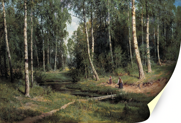 Картина "Ручей в березовом лесу", Шишкин, печать на холсте (59х40 см / без подрамника)