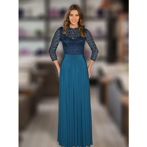 фото Платье modami24, гипюр, вечернее, макси, размер 46, синий
