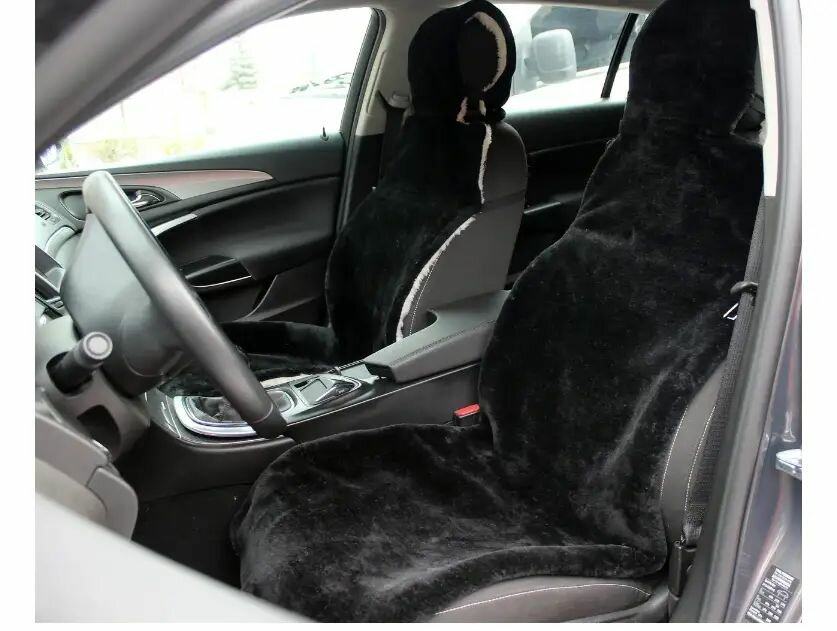 Меховые накидки на передние сидения автомобиля черные / Из мутона 2шт.