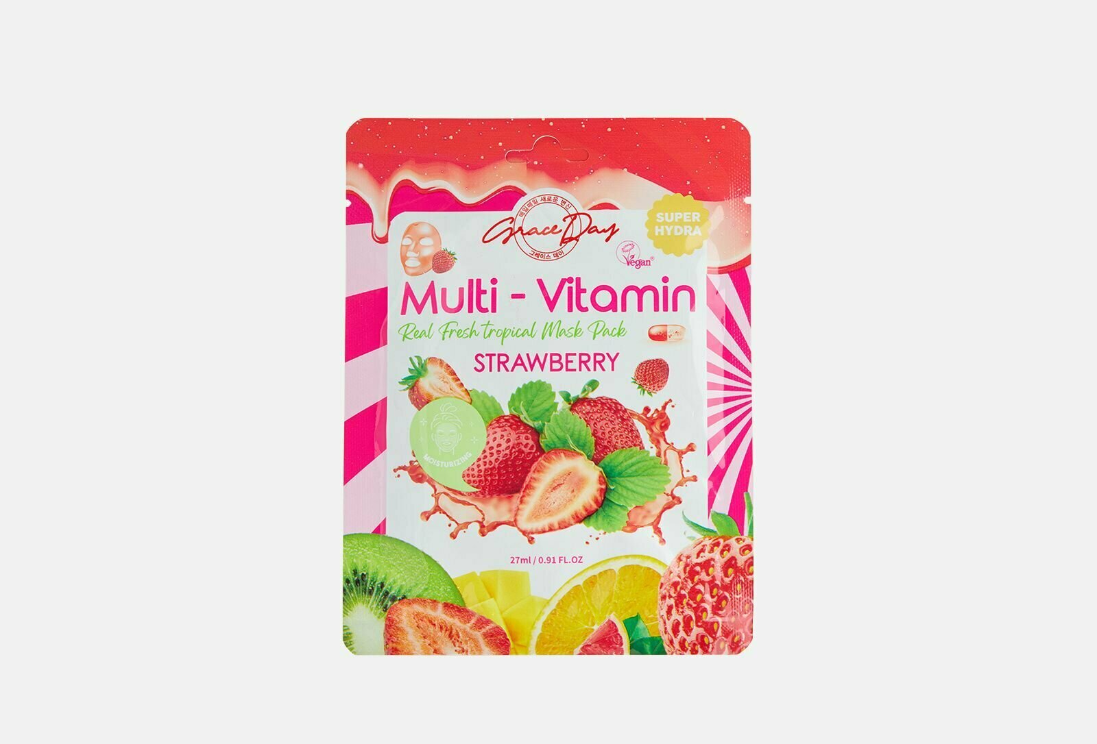 Тканевая маска с экстрактом клубники multi-vitamin strawberry mask pack