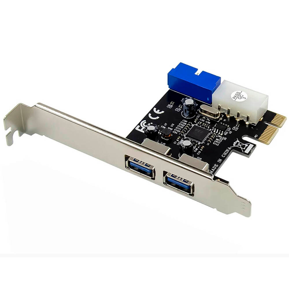 Контроллер PCIe x1 v2.0 (VIA VL805) USB 3.2 Gen1x1 2xUSB-A + 2x19-pin | ORIENT VA-3U2219PE