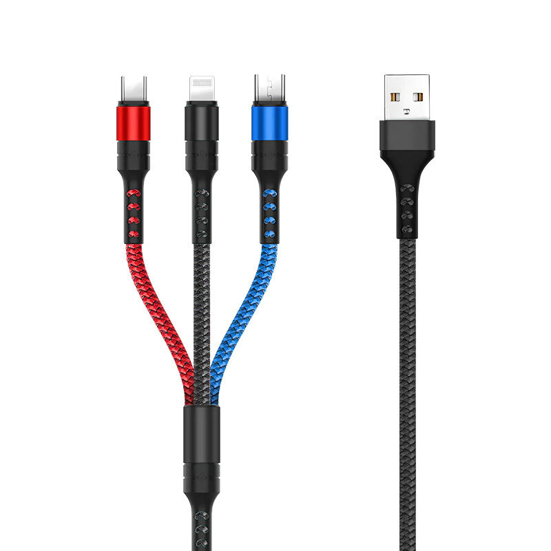 фото 3 в 1 USB-кабель Type-C / Lightning / Micro USB Зарядный кабель нейлоновый зарядка для мобильных смартфонов