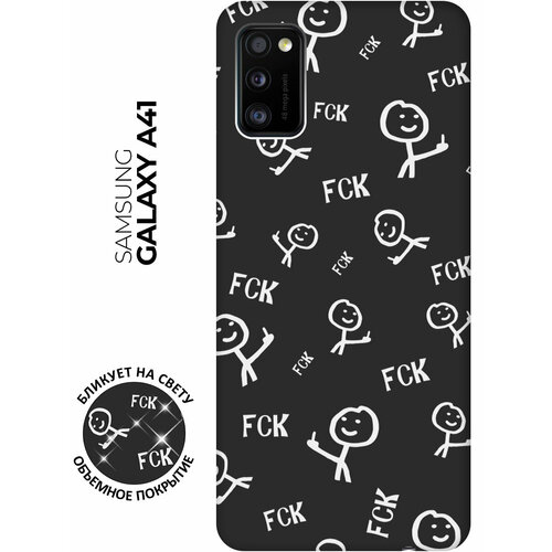 Матовый чехол Fck Pattern W для Samsung Galaxy A41 / Самсунг А41 с 3D эффектом черный матовый чехол fck pattern w для samsung galaxy s20 самсунг с20 с 3d эффектом черный