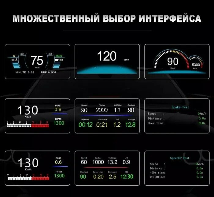 Проекционный дисплей C-1 NAVI (HUD) с подключением через OBD2