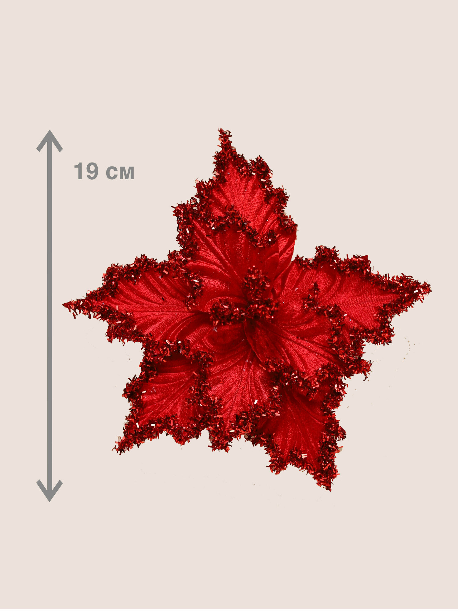 Цветок искусственный декоративный новогодний диаметр 19 см цвет красный