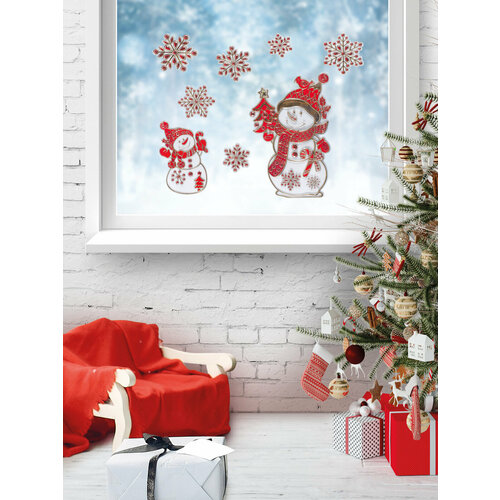 Декоративные наклейки (2 снеговика, 50 х 32 см) красный