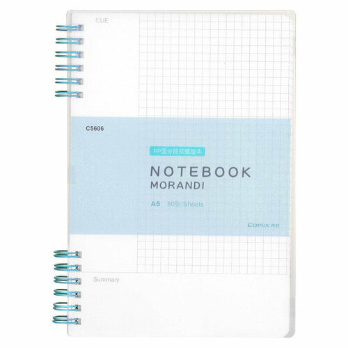 Блокнот А5 80л COMIX Morandi клетка, поля, прозрачно-голуб новинка C5606 BU