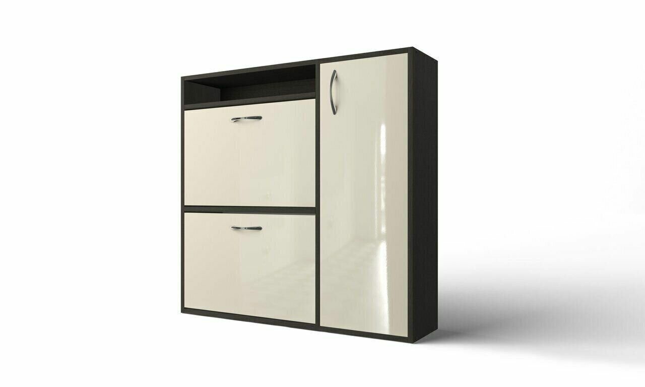 фото Обувница Комфорт Дженни 12 Корпус ЛДСП венге цаво/Фасады МДФ жемчужный глянец