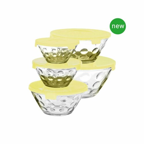 Набор стеклянных салатников с крышками Irit GLSA-5-003 5 шт свежий лимон 664₽