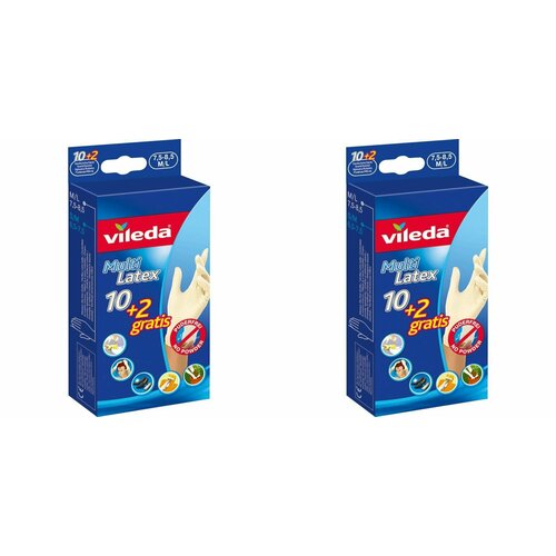Vileda Перчатки Мульти Латекс 10+ 2 шт. одноразовые M/L, 2 уп.