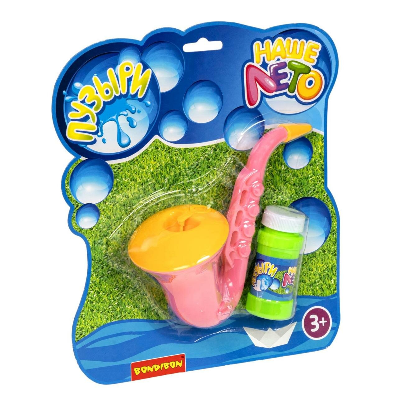 фото Пистолет Bondibon "Наше Лето" саксофон с мыльными пузырями 45 мл, CRD 26,5х29,5 см, розовый, арт.181