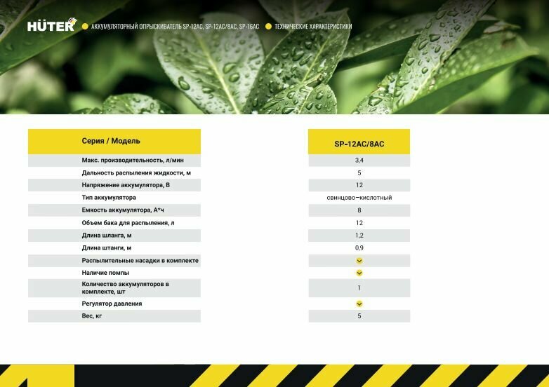 Опрыскиватель аккумуляторный SP-12/8AC Huter - фотография № 3