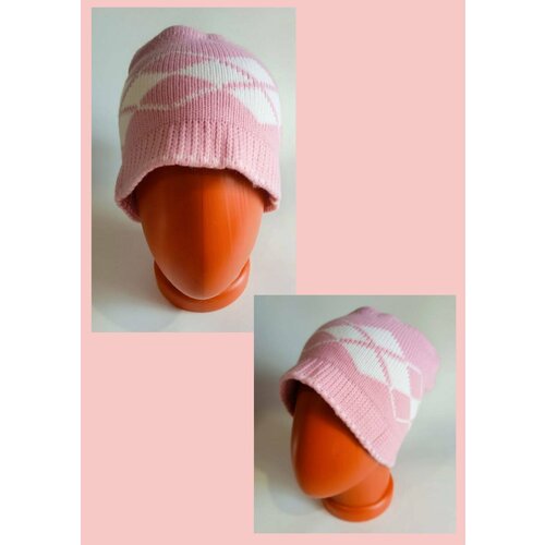фото Шапка , размер 55, розовый, белый соб