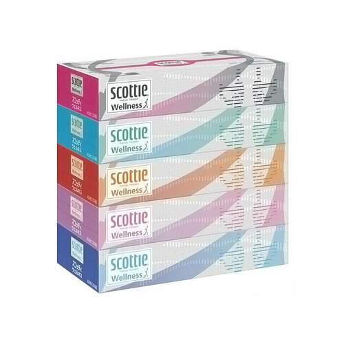 CRECIA Scottie Wellness Салфетки в цветных коробках, двухслойные, 200 шт. в комплекте 5 коробок