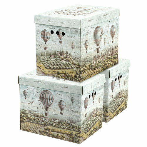 Короб для хранения из микрогофрокартона 380х280х315 мм комплект 3 шт Путешествия 271823 471₽