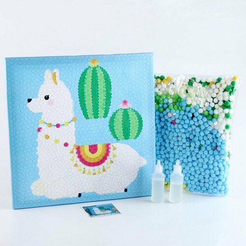 Аппликация помпошками Лама и кактусы размер 30 30 см клей 30 мл 1367₽