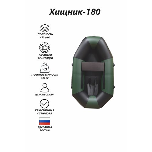 фото Надувная пвх лодка хищник-180 зеленый/черный ооо турист уфа