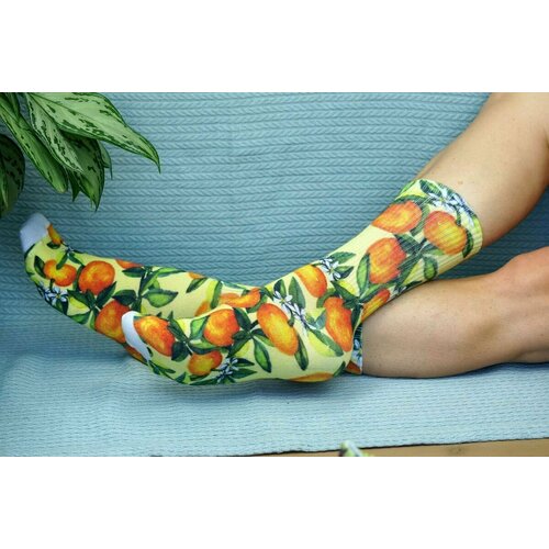 фото Носки cotton print, размер 41/45, оранжевый, зеленый, белый хлопковые cotton print