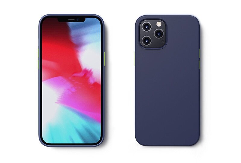 фото Задняя панель-крышка MyPads из прочного силикона с матовым противоскользящим покрытием для iPhone 12 Pro Max (6.7) в синем цвете с логотипом