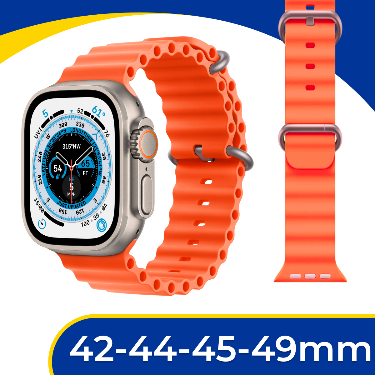 Силиконовый ремешок для смарт часов Apple Watch 1-9 SE Ultra 42 44 45 и 49 мм / Сменный браслет на Эпл Вотч 1-9 СЕ Ультра / Красный