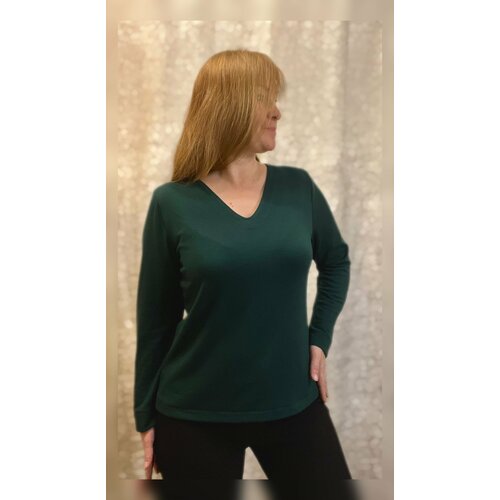 фото Лонгслив лонгслив тонкий джемпер с v-образным воротом приталенный, размер l, зеленый нет бренда