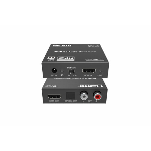 Деэмбеддер HDMI 4K60 Infobit [iTrans AD02] HDCP 2.2, RCA и оптический выход, понижающее микширование