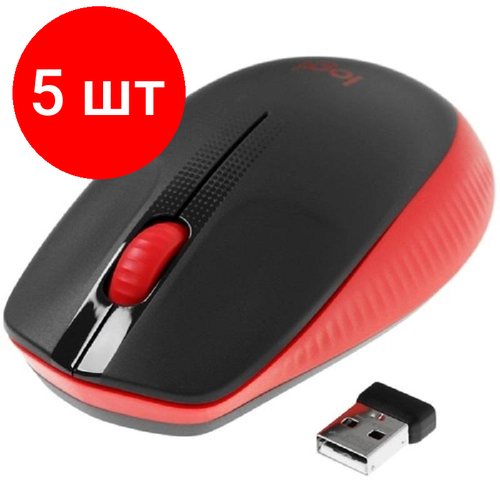 Комплект 5 штук, Мышь компьютерная Logitech M190, опт, беспров, USB, крас/чер мышь компьютерная logitech wrl m190 black 910 005923 1 шт