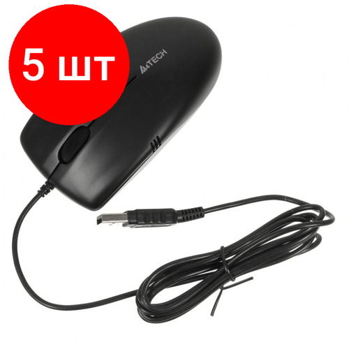 Комплект 5 штук, Мышь компьютерная A4Tech V-Track Padless OP-530NU черн, опт (1200dpi) USB мышь проводная a4tech n 600x 2 v track padless серый чёрный usb