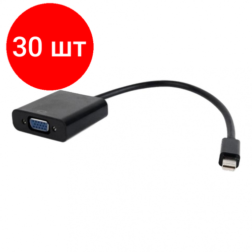 Комплект 30 штук, Кабель Mini DisplayPort - VGA, M/F, 0.15 м, Cablexpert, чер, A-mDPM-VGAF-02 переходник minidisplayport vga gembird a mdpm vgaf 01 вилка розетка displayport v 1 1a длина 0 15 метра