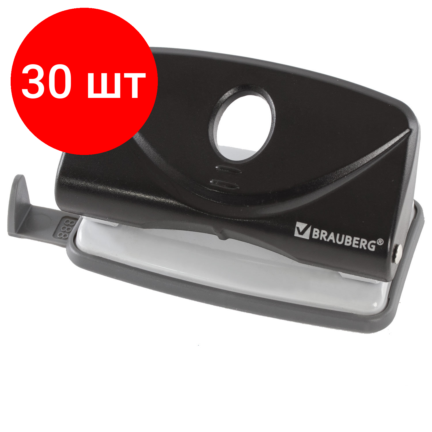 Комплект 30 шт, Дырокол BRAUBERG "Original", до 10 листов, черный, 222537