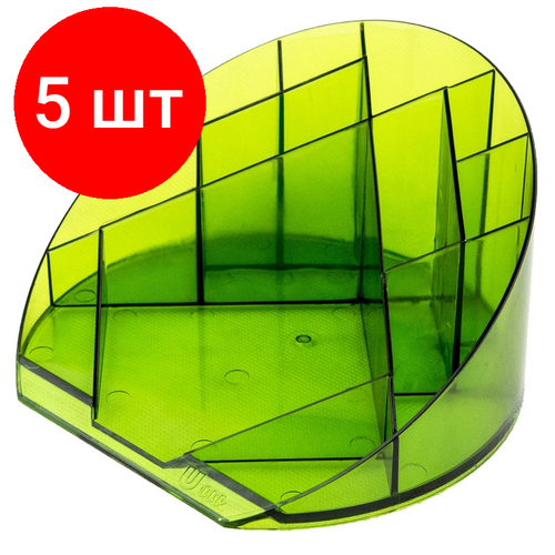 Комплект 5 штук, Подставка-органайзер Attache Яркий офис 12 отделений прозрачная зеленая