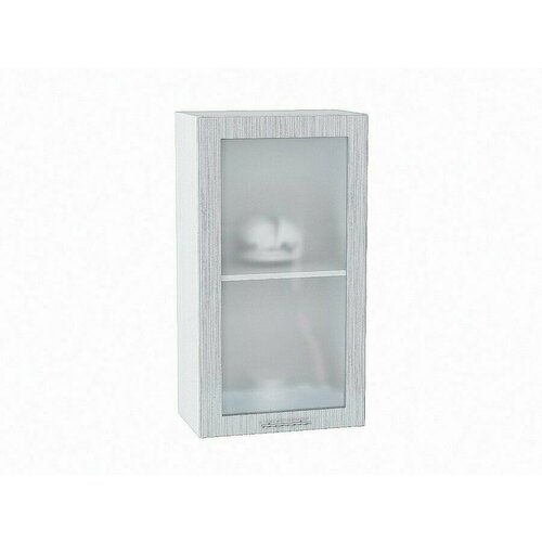 Настенный модуль для кухни Шкаф верхний с 1-ой остекленной дверцей Валерия-М 920*500*318 Серый металлик дождь светлый / Белый