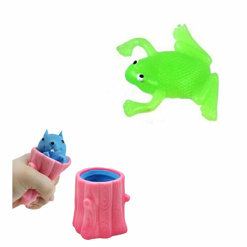 Прилипалы липучки лягушка 2 шт. и белка в дупле