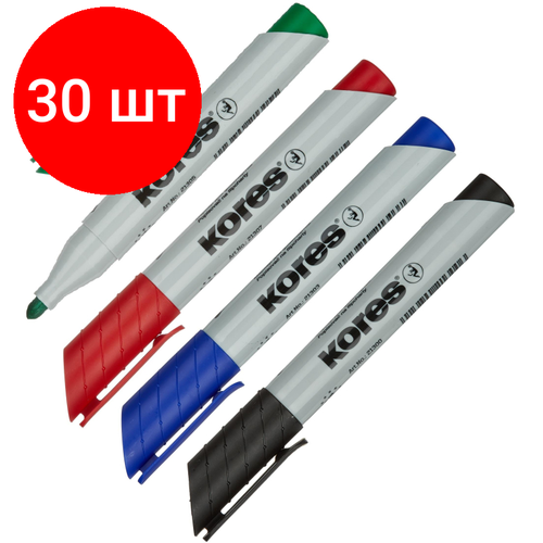 Комплект 30 наб, Набор маркеров для флипчартов по бумаге KORES XF1 набор 4 цв. 21344