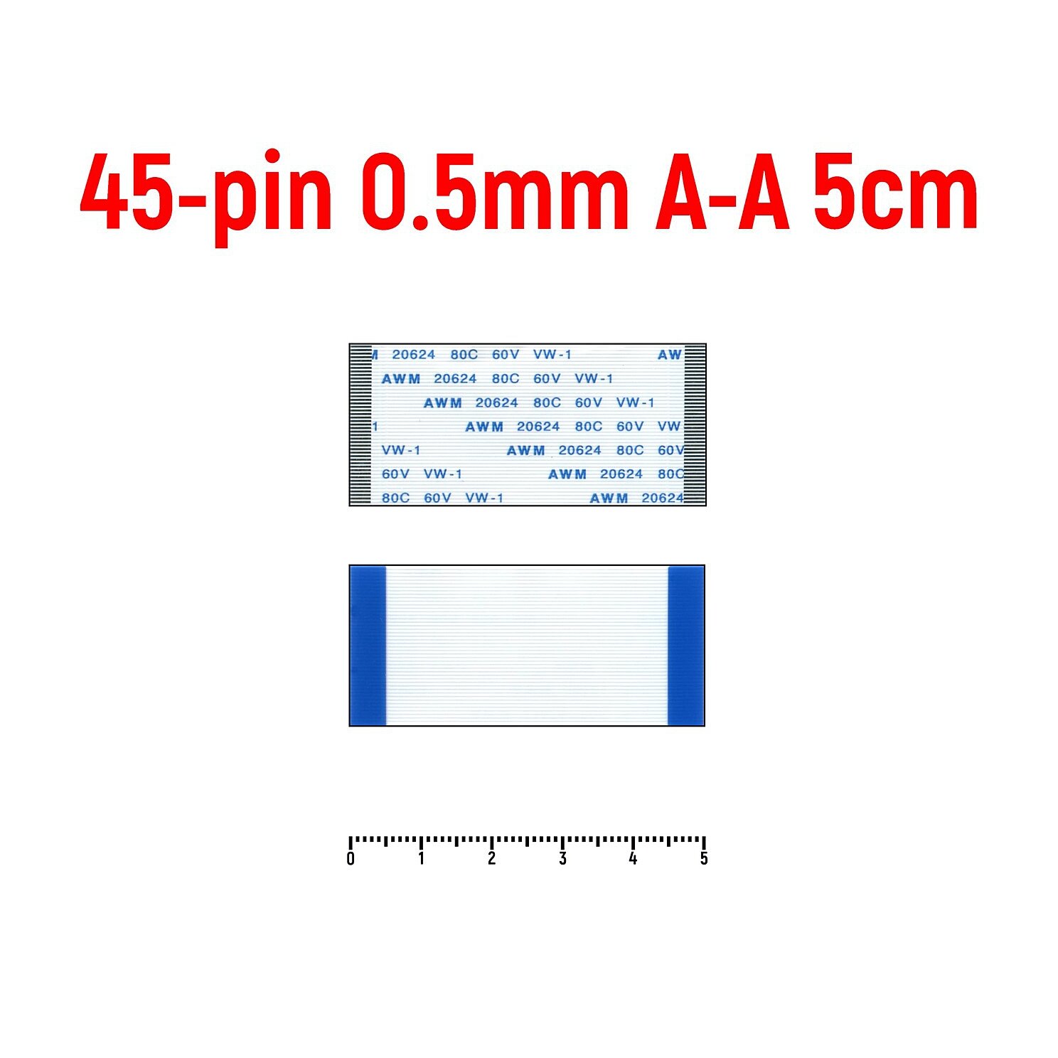 Шлейф FFC 45-pin Шаг 0.5mm Длина 5cm Прямой A-A