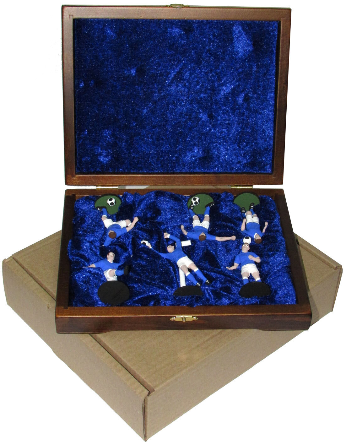 Набор миниатюр в деревянной шкатулке футбол 6 фигур (сине-белая форма) 23*19*5 см 999-RAZ-11