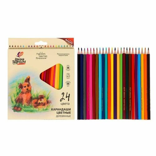 Цветные карандаши 24 цвета Школа Творчества, трёхгранные (комплект из 4 шт)