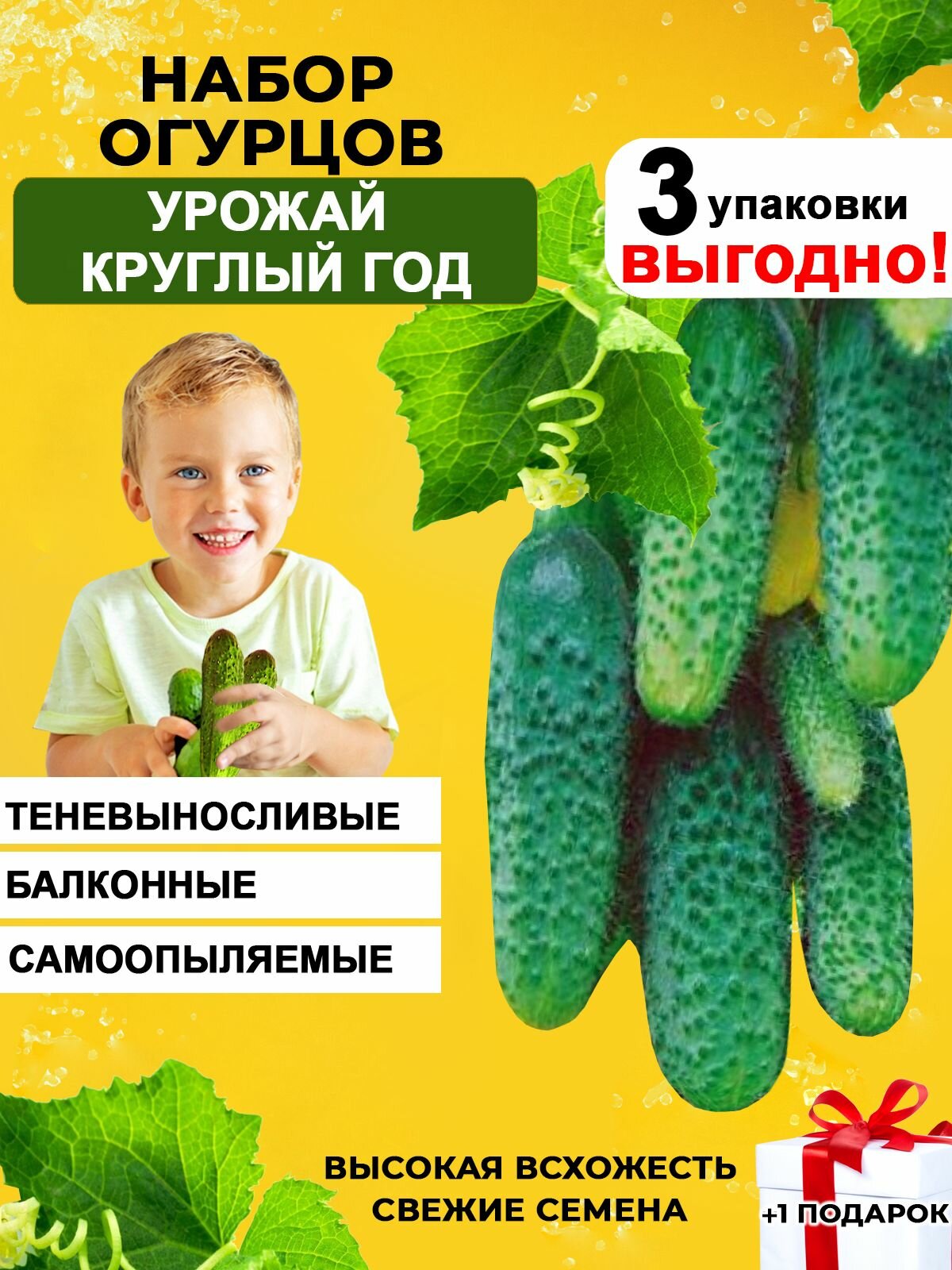 фото Семена огурцов для подоконника, 3 сорта