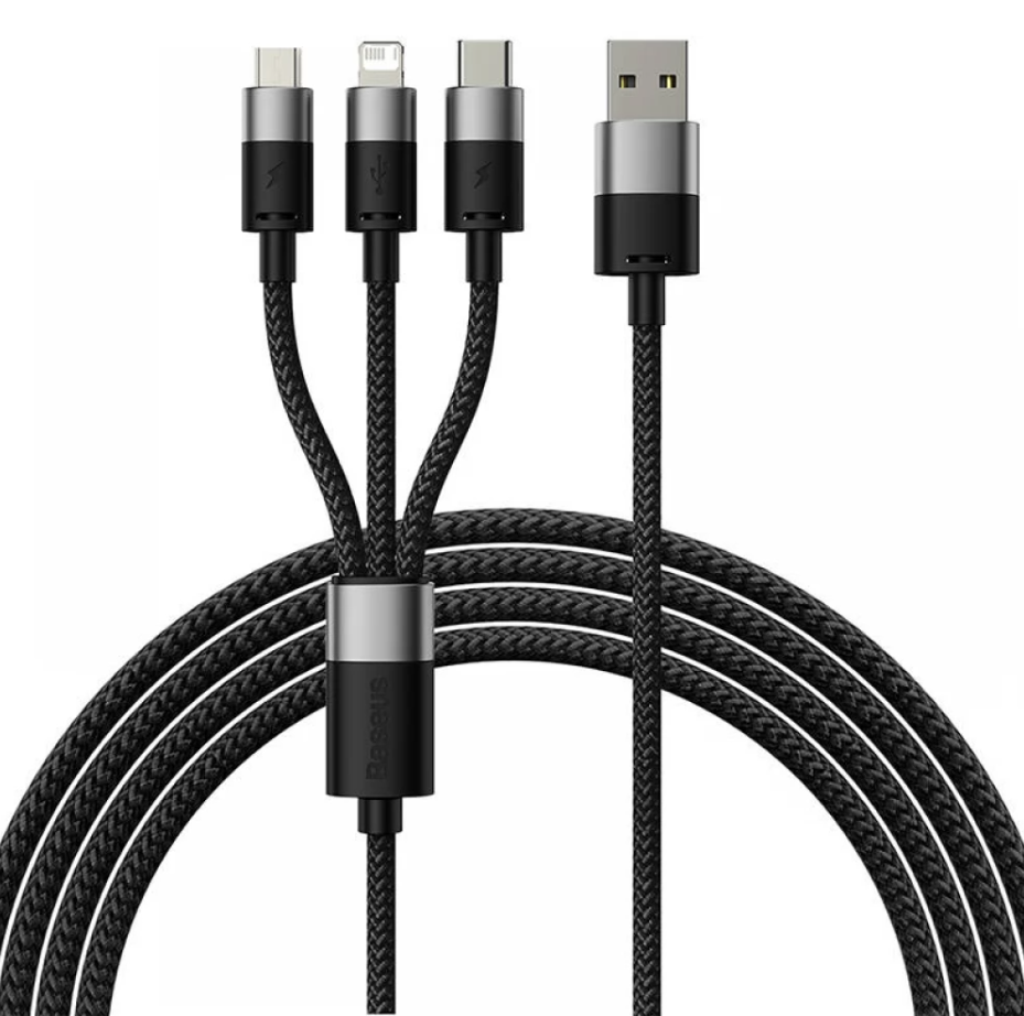 Кабель Baseus StarSpeed 3-в-1 Fast Charging Data Cable USB - M+L+C 3.5A 1.2m Черный (CAXS000001)
