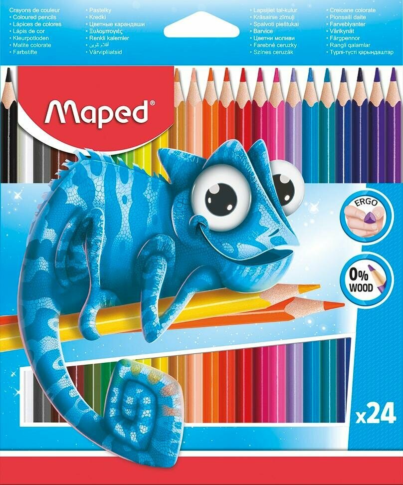 Карандаши цветные Maped PULSE трехгранные, пластик,24цв/наб,862254