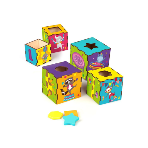 Умные кубики Веселый Цирк 3в1: кубики, сортер, пирамидка Mapacha