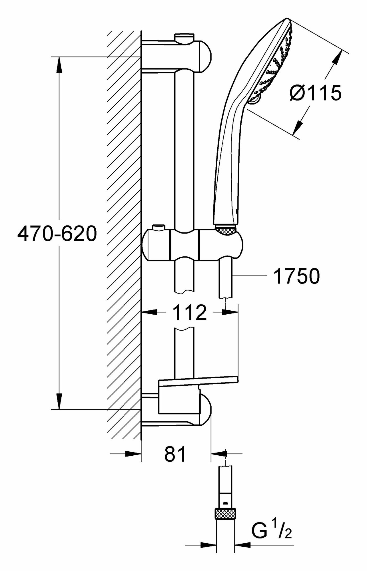 Душевой гарнитур Grohe Euphoria (ручной душ, штанга 600 мм, шланг 1750 мм) - фото №4