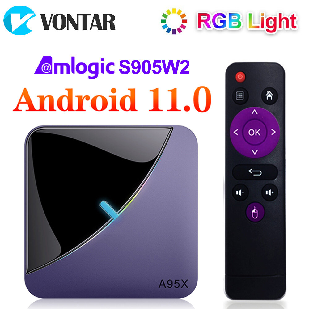 Смарт ТВ Приставка A95x F3 Air ii 2ГБ/16ГБ Amlogic S905W2 Android 11 Поддержка 4K 60fps AV1 2.4&5G Wifi BT5.0