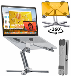 Подставка для ноутбука и планшета Safety DJ складная алюминиевая с вращением на 360 градусов, регулировкой высоты и угла наклона (серебристая)