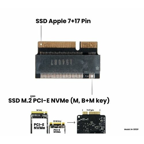 Адаптер-переходник для установки SSD M.2 2280 PCI-E NVM в разъем 7+17 Pin на MacBook Pro iMac черный, NFHK N-2012P