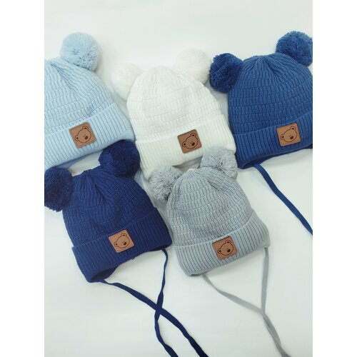 фото Шапка мой ангелок мишка квадратик, размер 0-3 месяца (35-40), синий