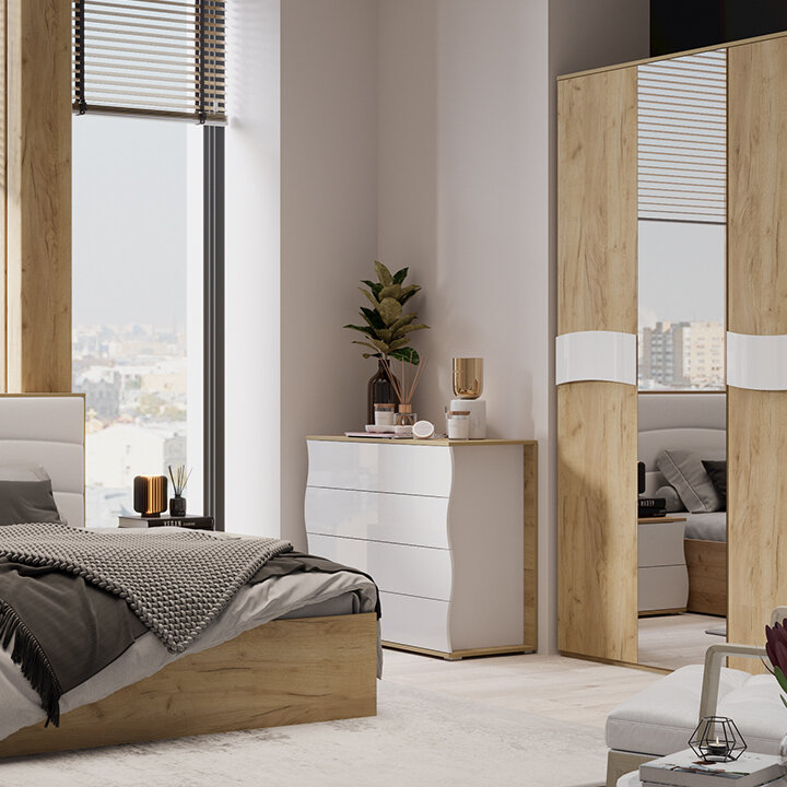 фото Миранда Комод , Дуб Гамильтон/Белый глянец