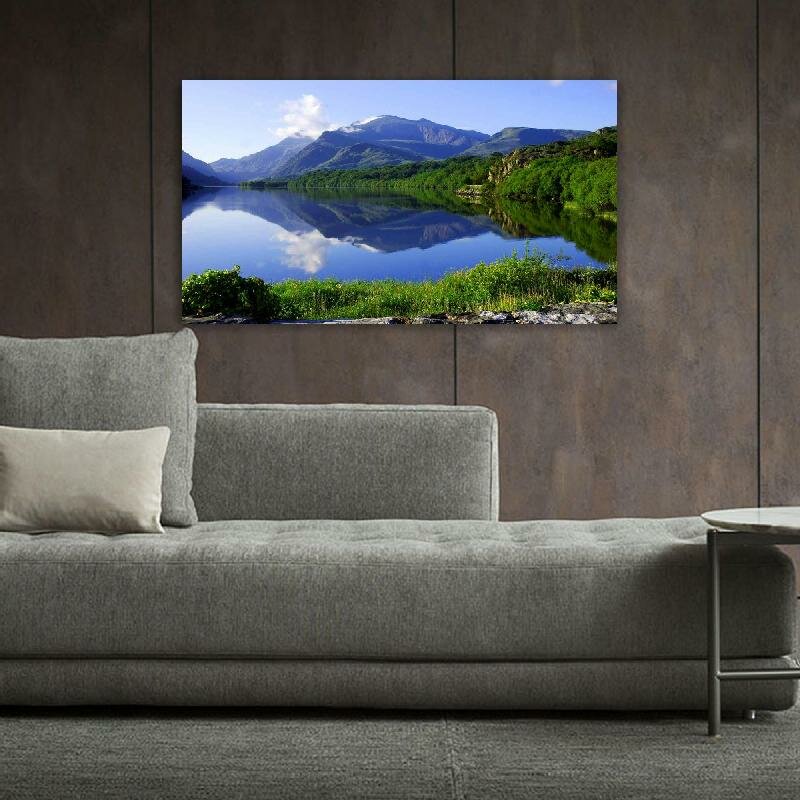 Картина на холсте 60x110 LinxOne "Горы лес скалы деревья небо" интерьерная для дома / на стену / на кухню / с подрамником